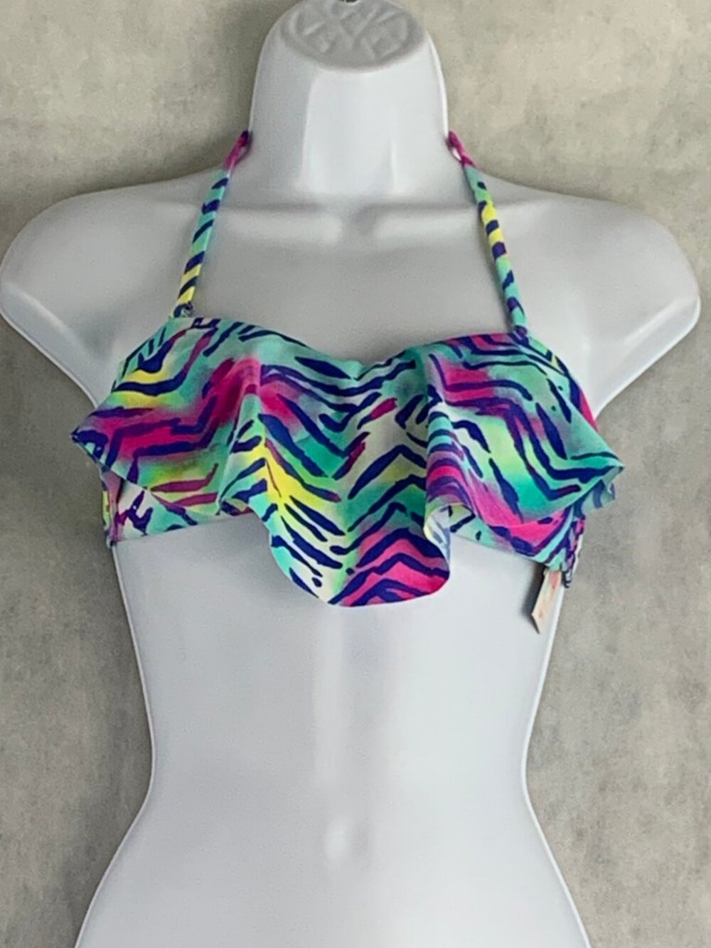 Hula Honey Juniors Flounce Bandeau Bikini Swim Top, Colorful Multicolor, Small